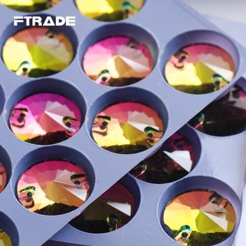 Rainbow Rivoli Round Glass Crystal 12mm 18mm Sew On Stones Strass Flat Back Sewing Rhinestones For Clothing Accessories