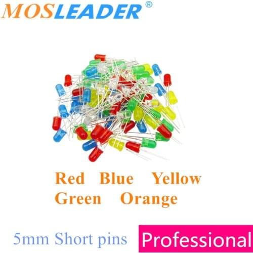 Mosleader DIP LED 5mm F5 1000PCS Red Blue Yellow Green Orange amber LED Light Lamp Short pins 15-17MM Round head Made in China