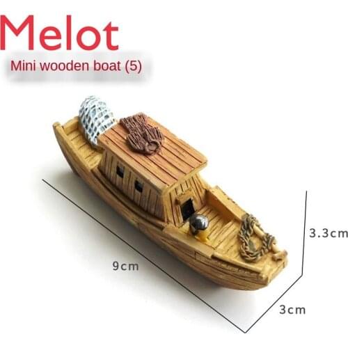 Fish Tank Landscape Decoration Jiangnan Boat Aquarium Decoration Mini Wooden Boat Resin Small Sunken Ship