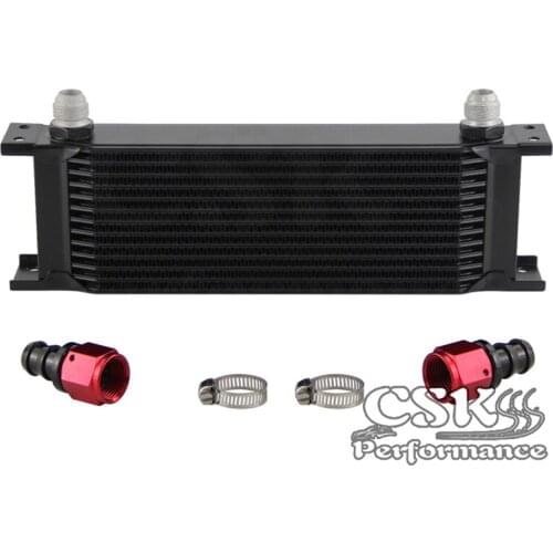 Universal 13 Row AN10 Engine Transmission Oil Cooler + 2pcs Fittings Kit Black