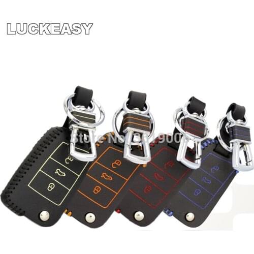 LUCKEASY High Quality Leather Remote Key Case Cover Holder For VW Golf 7 2014