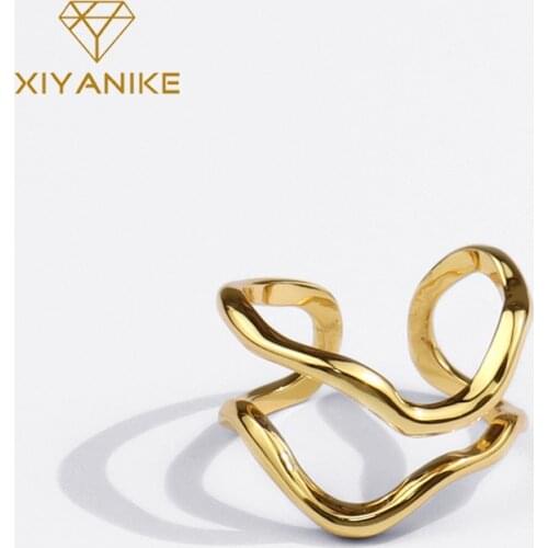 XIYANIKE 925 Sterling Silver Double Irregular Line Geometric Ring Female Simple Fashion French Romantic Charm Jewelry Wholesale