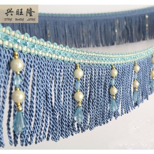 XWL 6M/Lot 13cm Wide Curtain Accessories Rayon Rope Lines Crystal Beads Lace Tassel Fringes Trim Ribbons DIY Drapery Sofa Decor