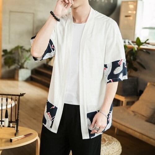 Japanese Kimono Cardigan Men Haori Yukata Male Samurai Costume Clothing Kimono Jacket Mens Kimono Shirt Yukata Haori