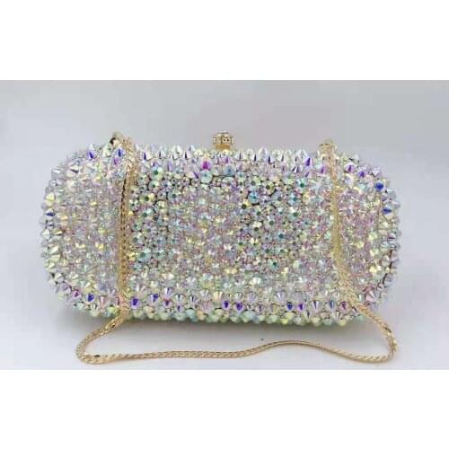 AB Diamond Silver Wedding Bling Bridal Womens Clutches Purses And Wallets Ladies Dinner Prom Crystal Handbag Female Evening Bag