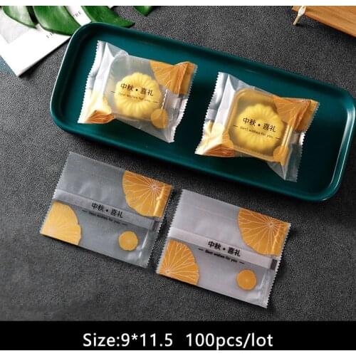 100pcs/lot Candy Cookies Bag Handmade Frosted Pack Chinese Simple Style Orange Lotus Leaf Nougat Wedding Party Snack Food Pack