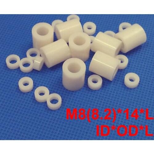 100pcs M8 8.2*14*20 8.2x14x20 8.2*14*25 8.2x14x25 ID*OD*L ABS Plastic Nylon Round Column Insulation Shim Washer Standoff Spacer