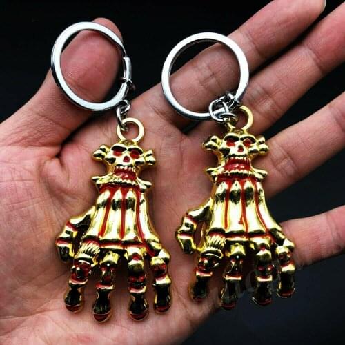 2pcs Metal Golden Skull Evil Head Hand Keyring Keychain Key Chain Ring