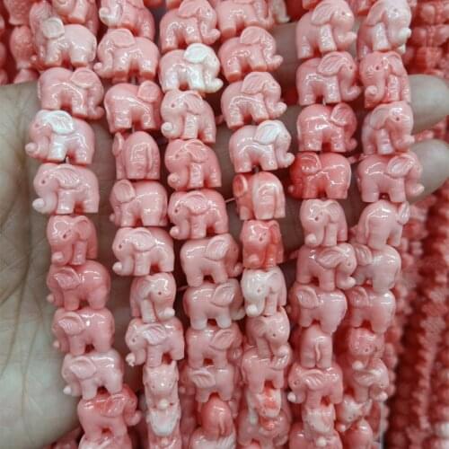 20pcs 14mm Loose Pink Little Elephant Coral Beads DIY Charm Jewelry Making Carved Elephant Coral Shell Powder Pressing Beads