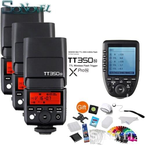 3x Godox TT350N Mini Speedlite Camera Flash+Xpro-N TTL 2.4G HSS 1/8000s Wireless Trigger Transmitter for Nikon D7500 D7200 D7100