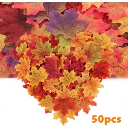 50 Pcs Autumn Maple Leaf Artificial Christmas Halloween Party Decor Garland Wreath Artificial Silk Maple Leaves Wedding Decor