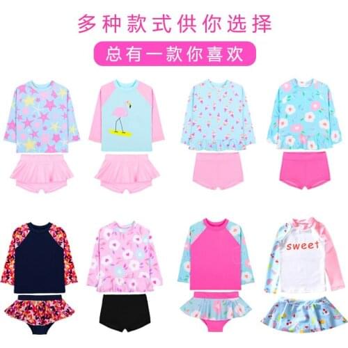 Childrens long sleeve swimsuit split skirt girls' lovely princess sunscreen Korean swimsuit
