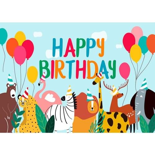 Cartoon Animals Colorful Balloons Birthday Photography Background Custom Backdrop for Children Baby Shower Photoshoot Fond Photo