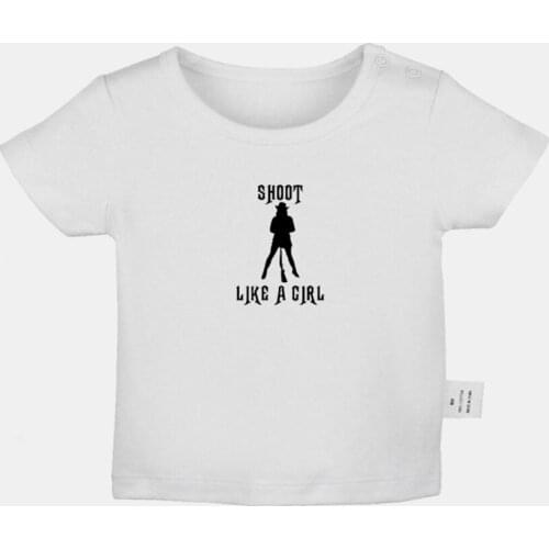 Shoot Like a Girl Hunter Design Newborn Baby T-shirts Cowgirl Horseshoe Mind Forest Graphic Solid Color Short Sleeve Tee Tops