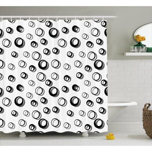 Geometric Circle Decor Shower Curtain Abstract Various Round Reflections Decorations Minimalist Bathroom Waterproof Curtains