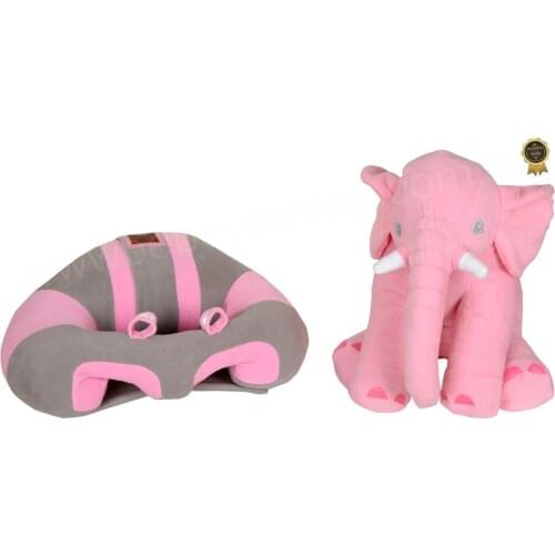 Jaju Baby, Luxury Grey-Pink Baby Support Seating Cushion and Pink Sleep Elephant