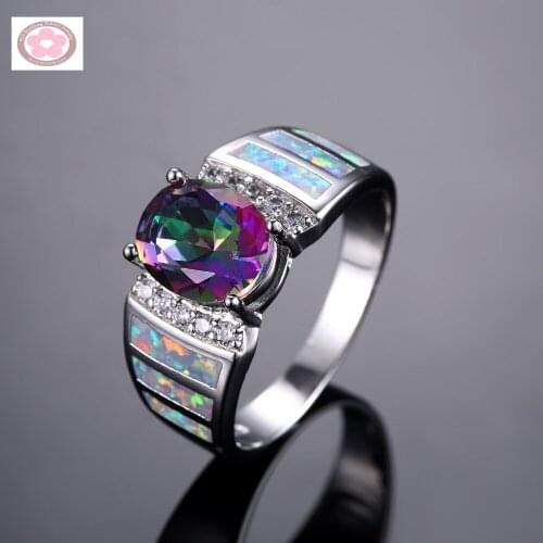 JZ0091 AAA Rainbow Crystal And Fire Opal And White Zircon Fashion Jewelry For Women Wedding Ring