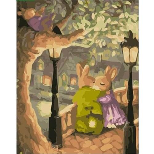 Painting By Numbers DIY Dropshipping Big size Warm rabbit under the tree Animal Acrylic House Decoration Art picture Gift