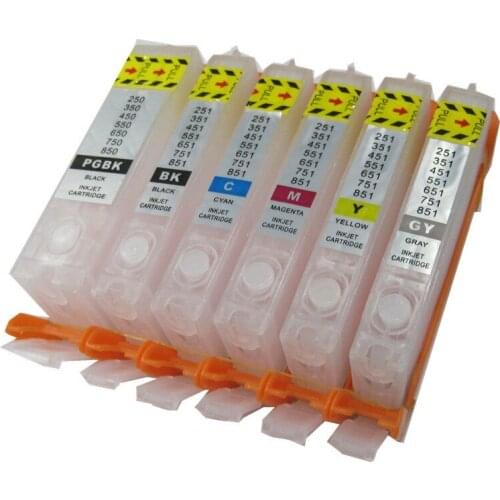 6 Color 670 671 PGI-670 PGBK CLI-671 BK C M Y GY refillable ink cartridge For canon PIXMA MG7760 MG7765 MG7766 printer