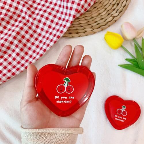 1PCs Heart Shaped Cherry Mini Makeup Mirror Compact Pocket Mirror Portable Double-Sided Folding Cosmetic Mirror Women Gifts