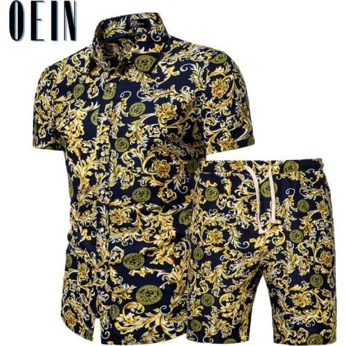 OEIN Summer Set Men Floral Print Shorts Set Hawaiian Shirt + Shorts Beach Shorts Wear Clothes Vocation Outfit Male Two Piece Set