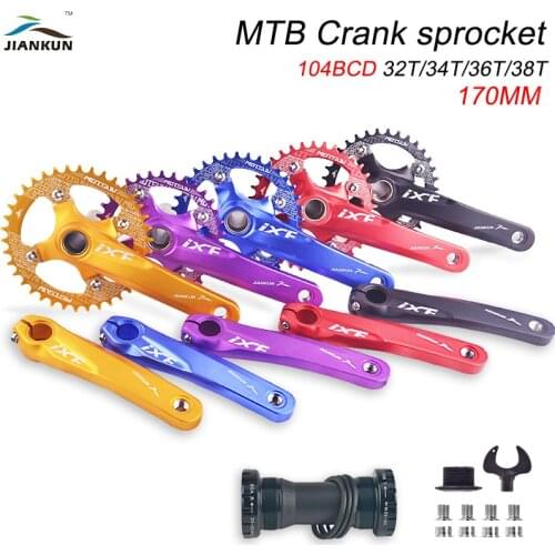 MTB Bicycle Crankset Set Mountain Bike Crank 170mm Square Hole 32T 34T 36T 38T Chainring 104BCD Chainwheel With Bottom Bracket