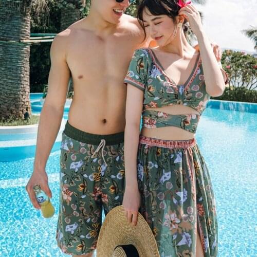2021 New Couple Swimwear Skirt Summer Sexy Dress Bikinis Set Retro Bikini Swimsuits Women Bathing Suits Lovers Swimsuit