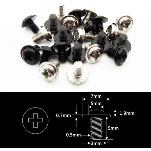 25pcs Cross Phillips Pan Head with Washer Screw M3*5mm for PC Case Motherboard CD DVD Rom Mount DIY Silver Black Computer D