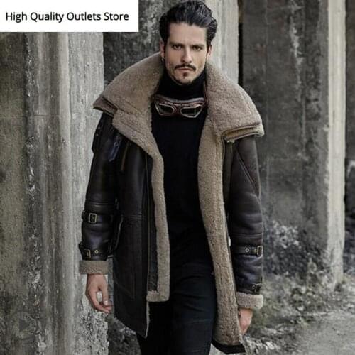 Genuine leather jacket men sheepskin coat coldproof winter thick fur coats outerwear double collar man original ecology jackets