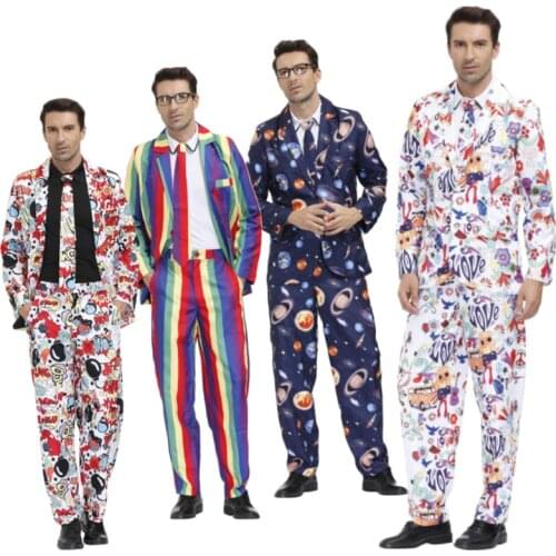 Rainbow/Space/Clown/Love Print Suits Men Halloween Cosplay Costumes Blazer Casual Carnival Party Stage Show Outfit M -XL C158