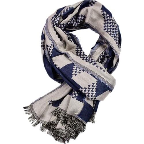 2019 New Fringe Cotton Linen Scarf For Men Winter Outdoor Warm Long Shawl Geometric Print Soft Comfortable Muffler 65X195CM