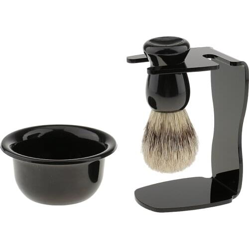 Mens Shave Set Shaving Brush+Acrylic Stand Holder+ Bowl Travel Kit Set