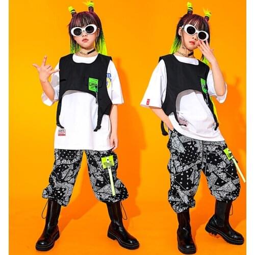 2021 New Hip Hop Dance Costumes For Kids Fashion Boys Loose Vest Hiphop Pant Suit Boys Girls Jazz Performance Costumes DQS7398