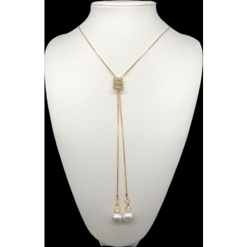 NEW Simulated Pearl Crystal Long Sweater Chain Circles Necklace Vintage Accessary Crystal Collares Statement Jewlery