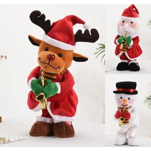 3 Styles Creative Electric Christmas Toy with Instrument Early Development PP Cotton Christmas Electric Snowman Toy for Recreati