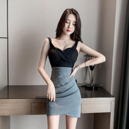 Dress 2020 new nightclub outfit sexy fashion temperament low-cut slim fit Zippers Knee-Length Office Lady