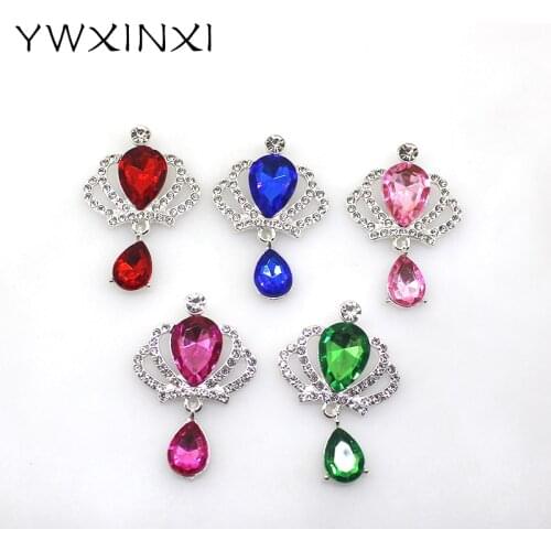 YWXINXI 10Pcs New Rhinestone Crown Crystal Pendant Flat Alloy Button, DIY Romantic Wedding Wine Bottle Decoration Accessories