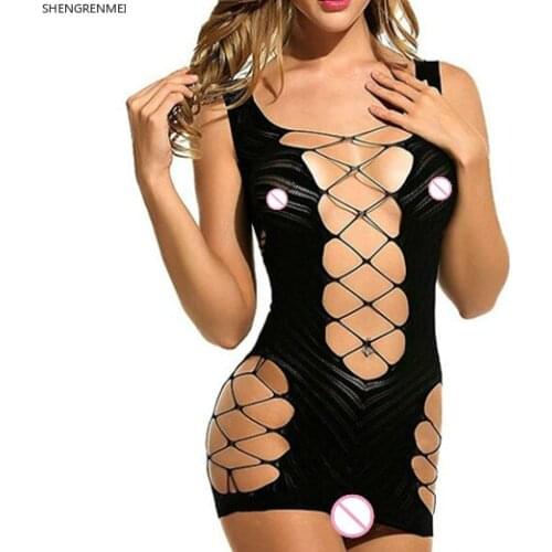 SHENGRENMEI Womens Babydolls Fashion Fishnet Nightdress Female Sexy Lingerie Black Cosplay Costumes Exotic Apparel Dropshipping