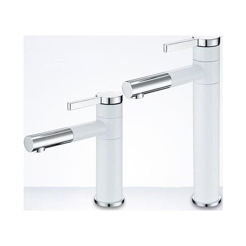 Modern Solid Brass White Chrome Single Handle Deck Mount Bathroom Sink Faucet Vanity Vessel Hot and Cold Water Mixer torneira