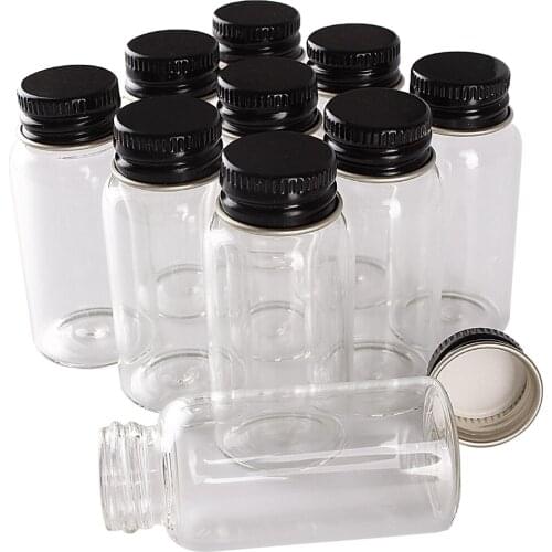 24 pieces 20ml 27*58mm Glass Bottles with Black Aluminum Caps Transparent Glass Perfume Spice Bottles Tiny Jars Vials