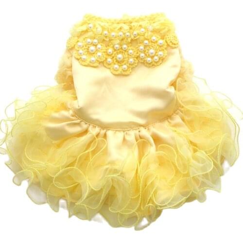 Dog Cat Wedding Dress Tutu Pet Puppy Princess Skirt Clothes Pearls&Fungus Lace Design For Dogs Cats Small Medium