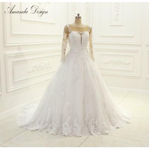 Amanda Design robe de mariee 2019 A-line Bead Patterns Long Sleeve Wedding Dress