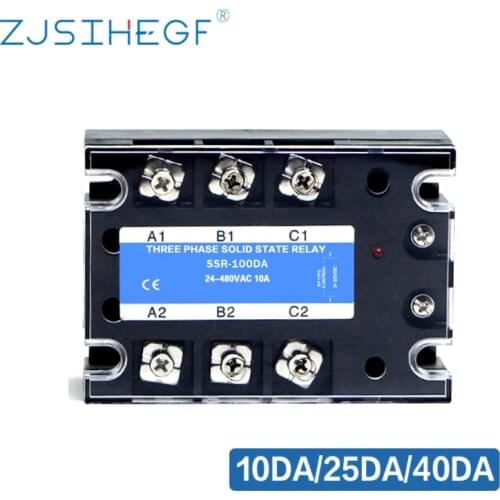 Three Phase SSR 3-32V DC Control 24-480V AC Solid State Relay SSR-10/25/40/60/80/100/200DA DC-AC