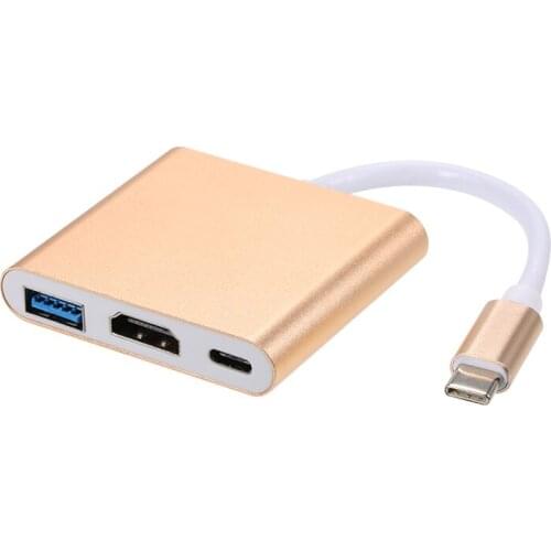 USB 3.1 Type-C to USB 3.0/ HD/ Type-C HUB USB-C 3-in-1 Adapter Dongle Dock Cable Silver for Macbook Pro Dell XPS 13