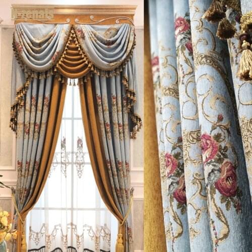 New Style European Curtains Chenille Embossed Jacquard Curtains High- Quality Blackout Curtains for Living Room and Bedroom