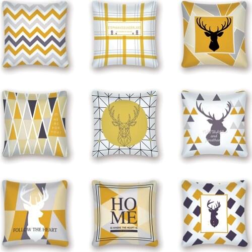 Geometric Yellow Cushion Cover Decorative Pillows Nordic Decoration Home Scandinavian Deer Wave Pillow Cover Cojin Nordico