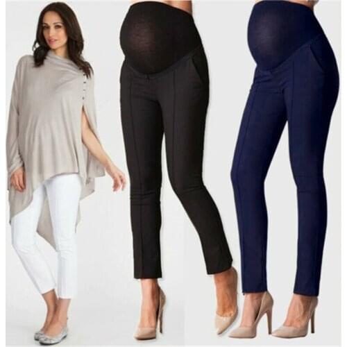 Womens High Waist Pregnant Pants Maternity OL Long Trousers Elastic Belly Protection Pants Solid Women Cotton Pencil Pants