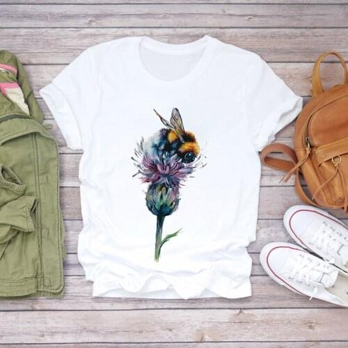 Women T-shirts Womens Graphic T Top Shirt Female Tee T-Shirt Bee Flower Watercolor Short Sleeve 90s Trend Ladies Print Lady