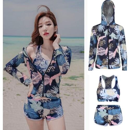 Womens Rashguard UV Sun Protection Surf Basic Skin Wetsuit Quick Dry Long Sleeve Zip Hooded Shirt Bikini Set Activewear