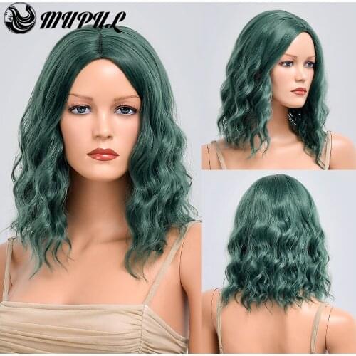 Cosplay Green Short Wave Colored Hair Synthetic Wig For Black White Women Nutural Daily Wavy Heat Resistant Fiber Female Wigs